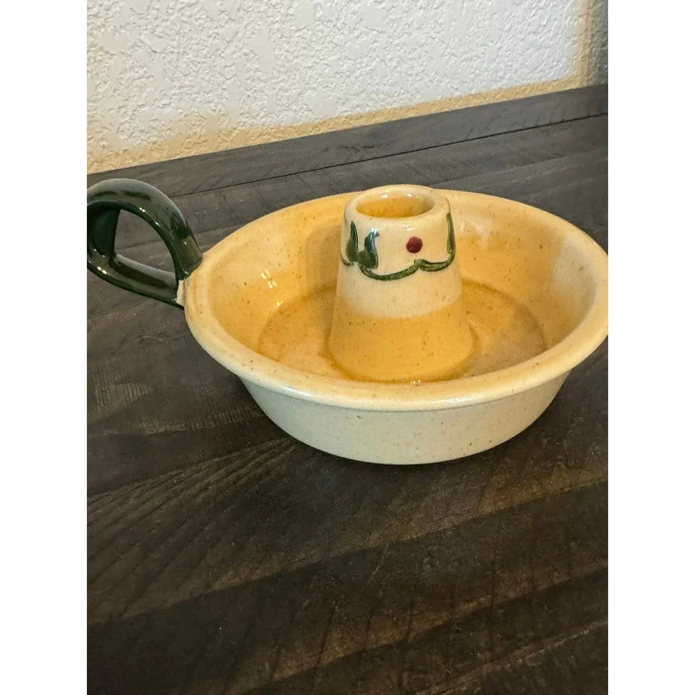 Metlox Poppytrail Ceramic Chamberstick Candle Holder Vintage Cream Green Vine